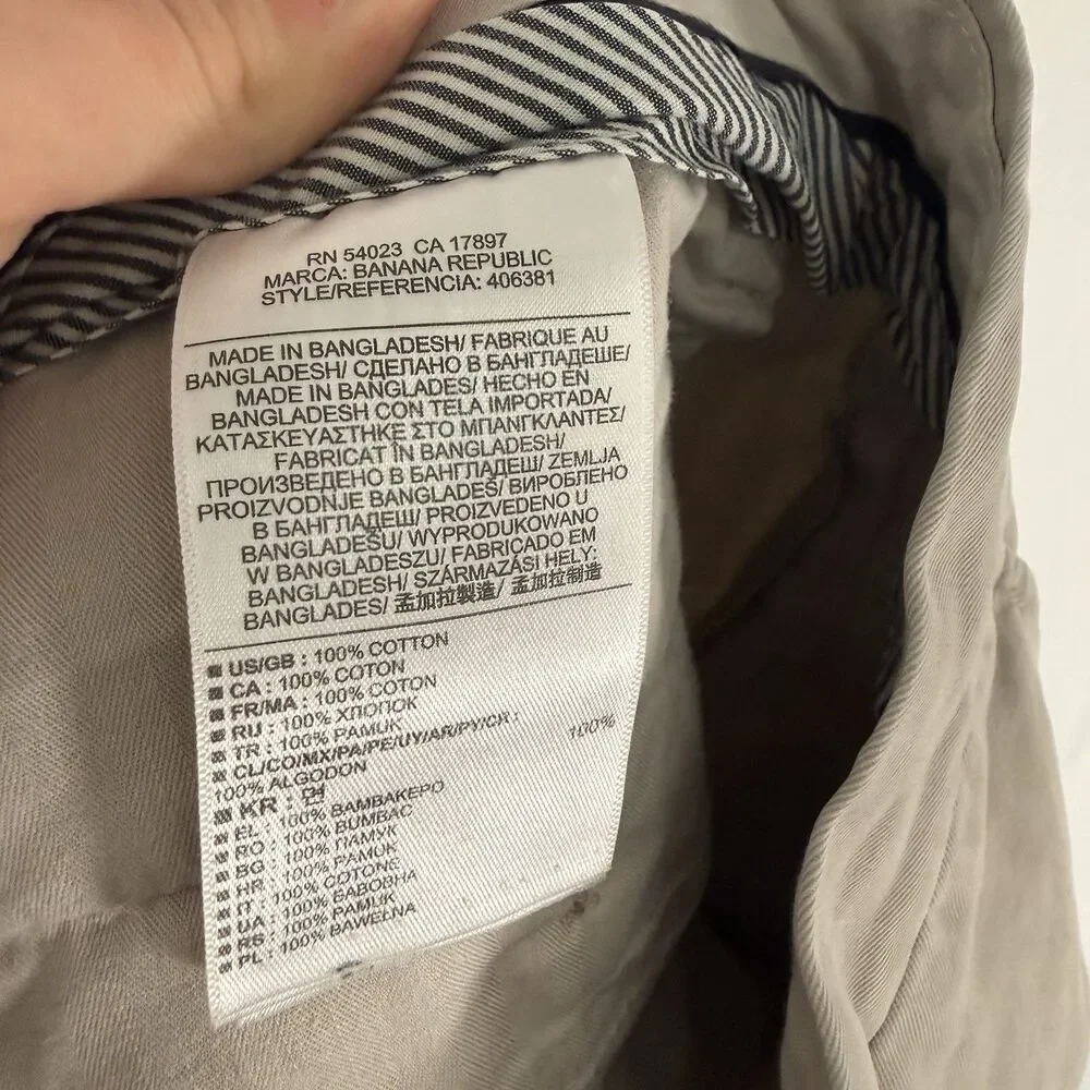 Banana Republic Aiden Chino Mens 32x34 Khaki Flat Front Slash Pocket 100% Cotton
